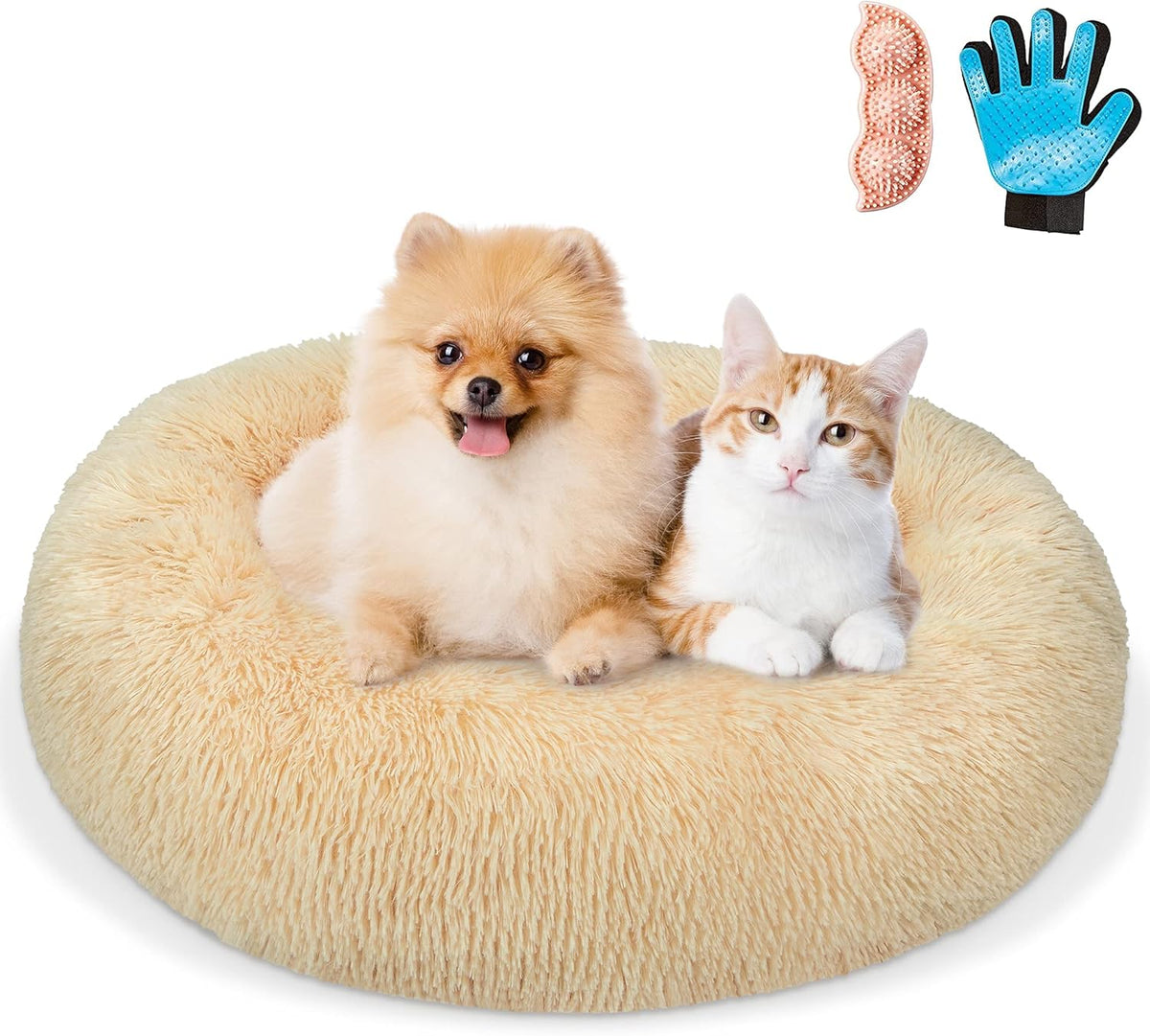Navy Grey Faux Fur Donut Pet Bed J436