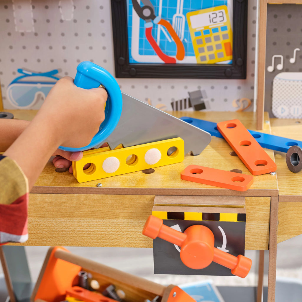Wooden Play Workbench with 40+ Accessories and Working Drill L534897