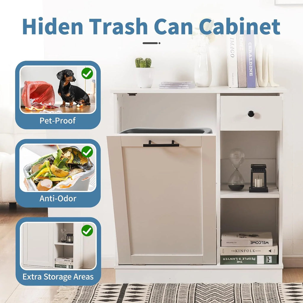 10 Gallon Tilt Out Trash Cabinet with 1 Drawer and 2 Open Storage Shelf M72106