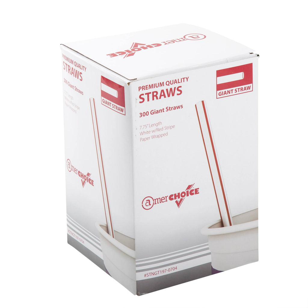 7.75x22 White with Red Stripes Paper Wrapped Straws, Case of 7,200 V345828