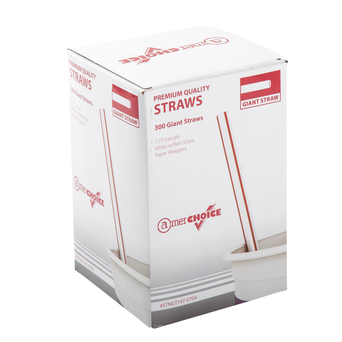 7.75x22 White with Red Stripes Paper Wrapped Straws, Case of 7,200 V345828
