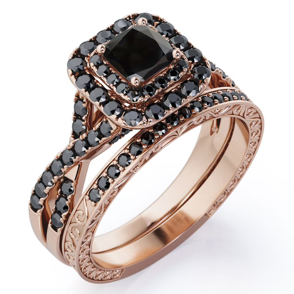 18K Rose Gold Plated Black Diamond Bridal Set N9355