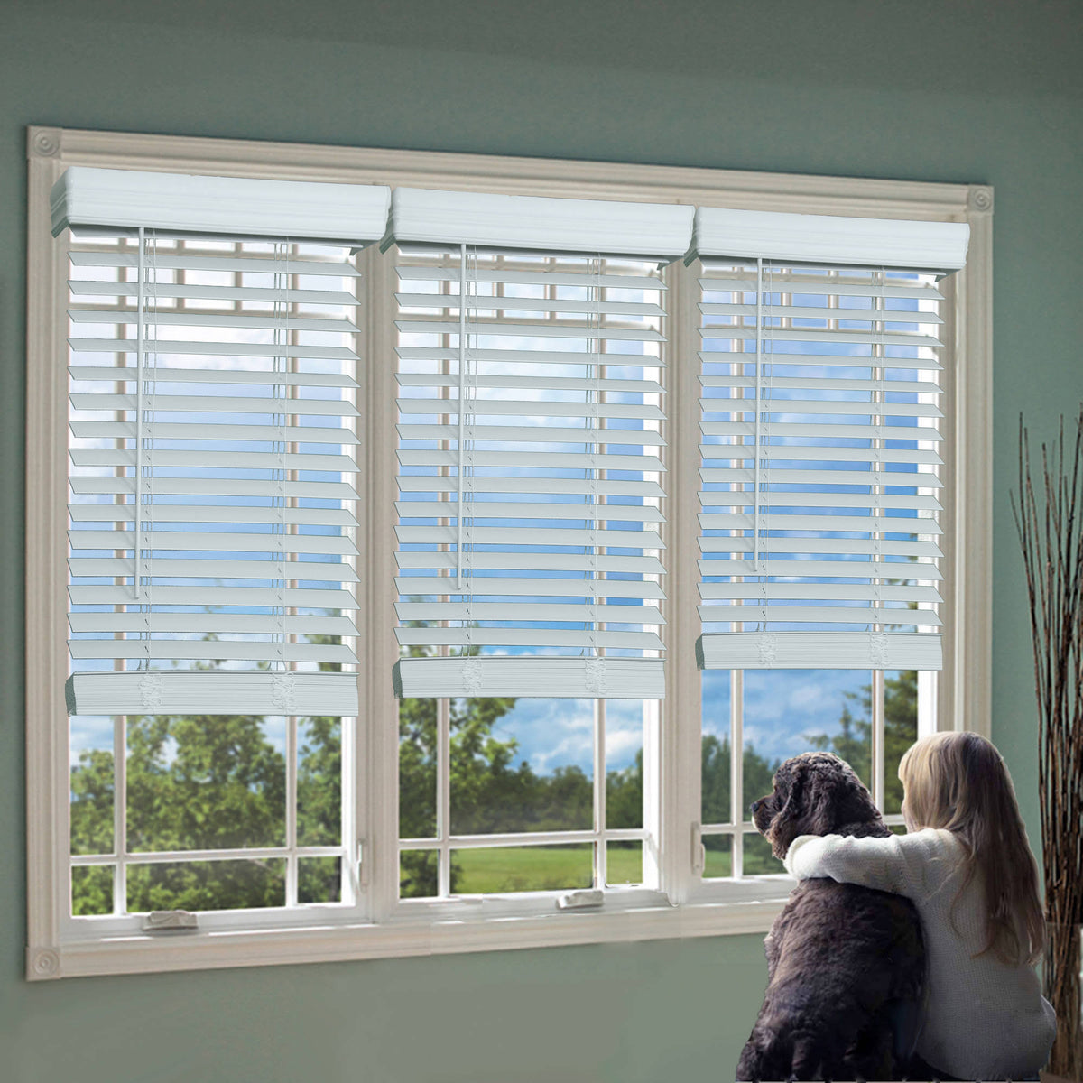 White Cordless Faux Wood Blind Y268