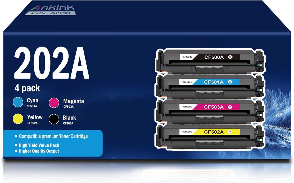 Compatible 202A Toner Cartridges 4-Pack Replacement HP 202 CF500A Color Pro MFP M281 M254 Printer Ink (Black Cyan Yellow Magenta) Pack of 2 D5522