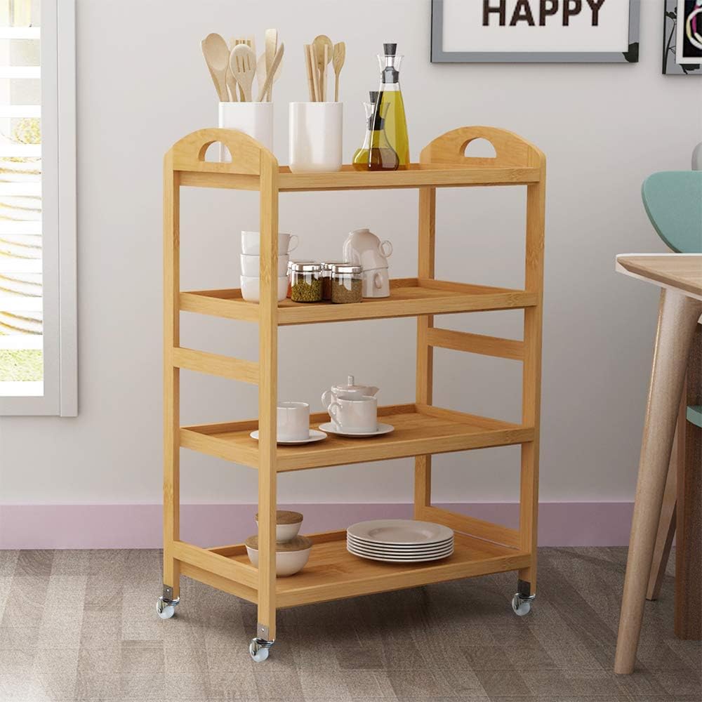 4-Tier Bamboo Storage Utility Cart with Wheels B88380