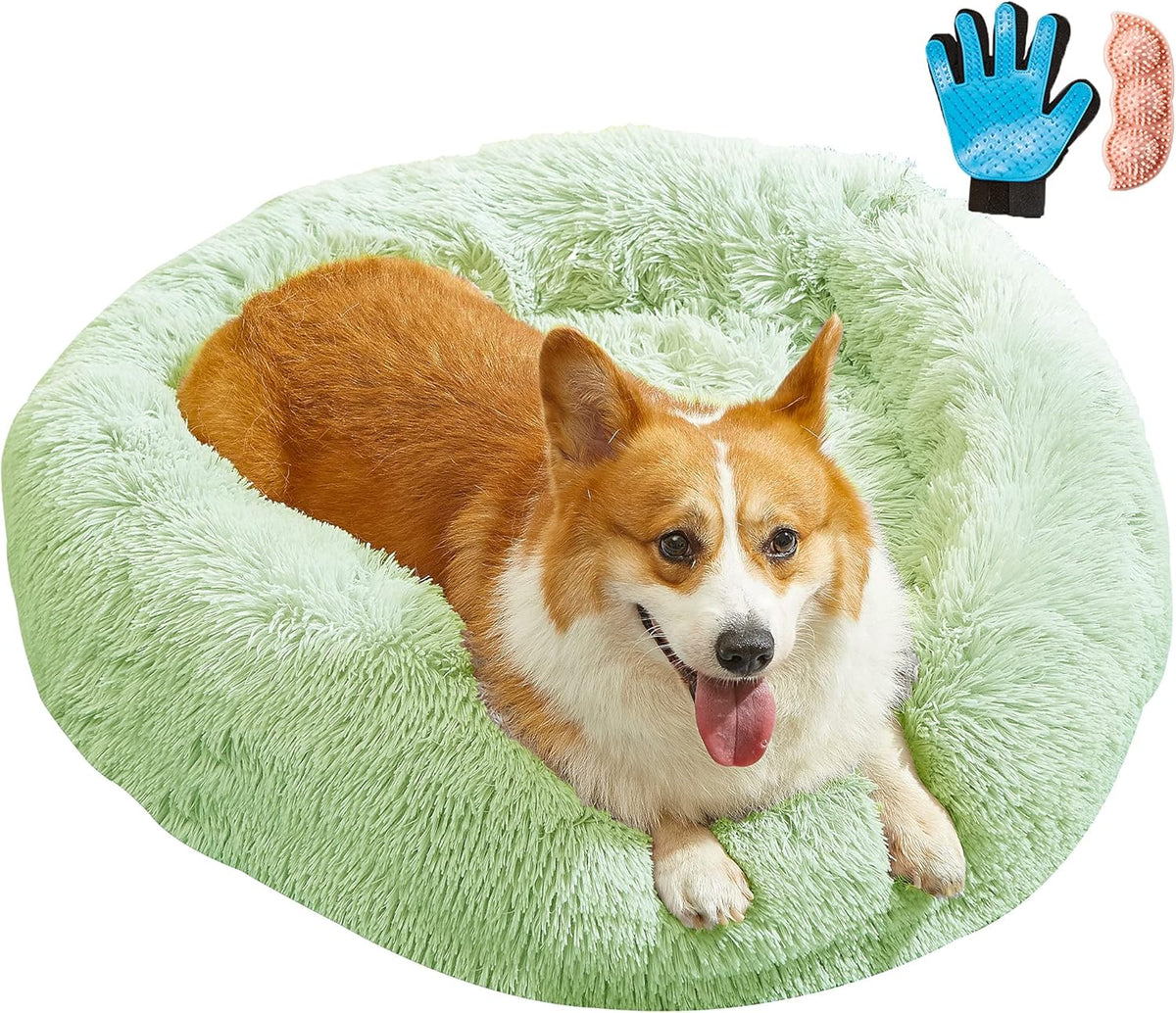 Navy Grey Faux Fur Donut Pet Bed J436