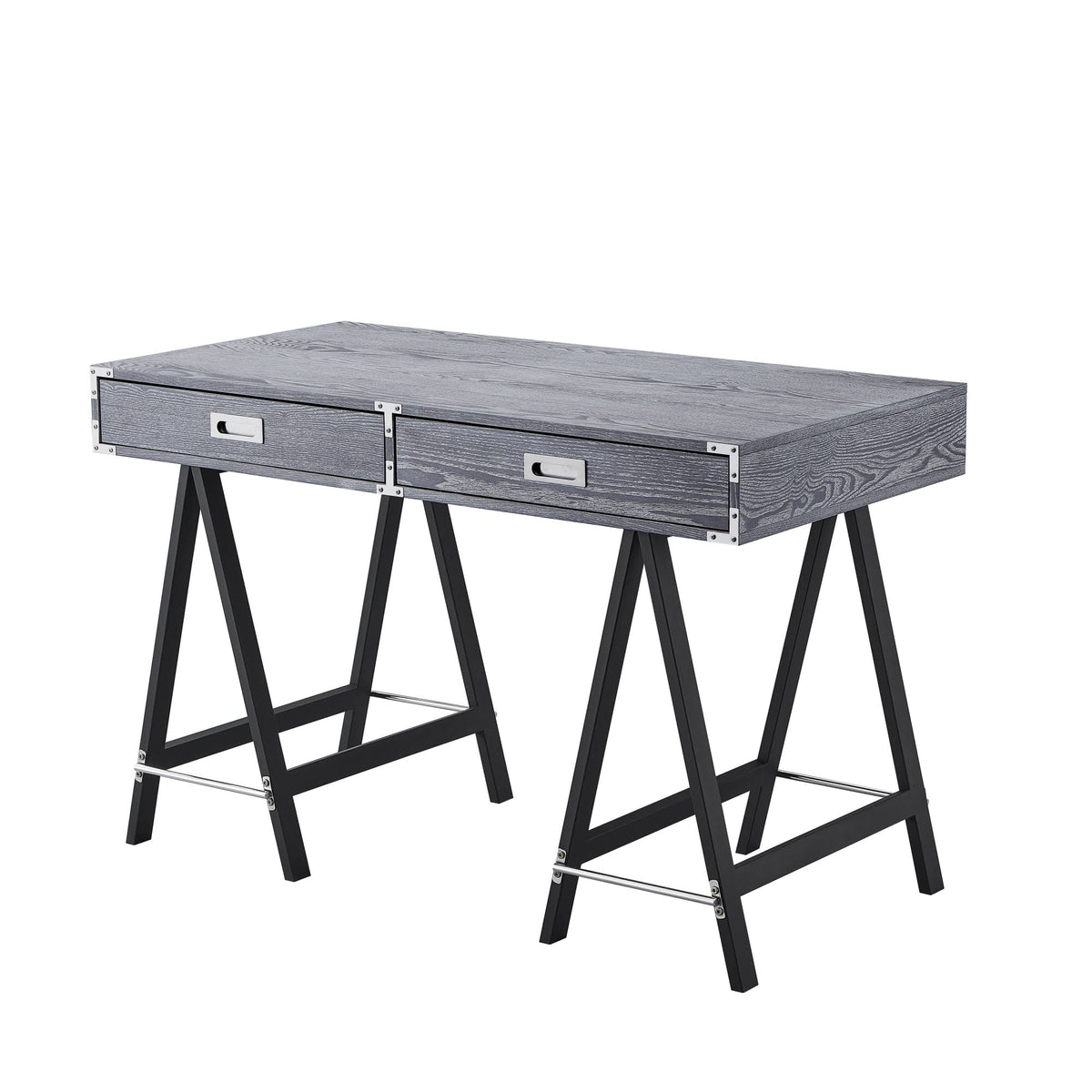 Grey Writing Desk with Oak Veneer Finish and Powder Coated Black Base P948