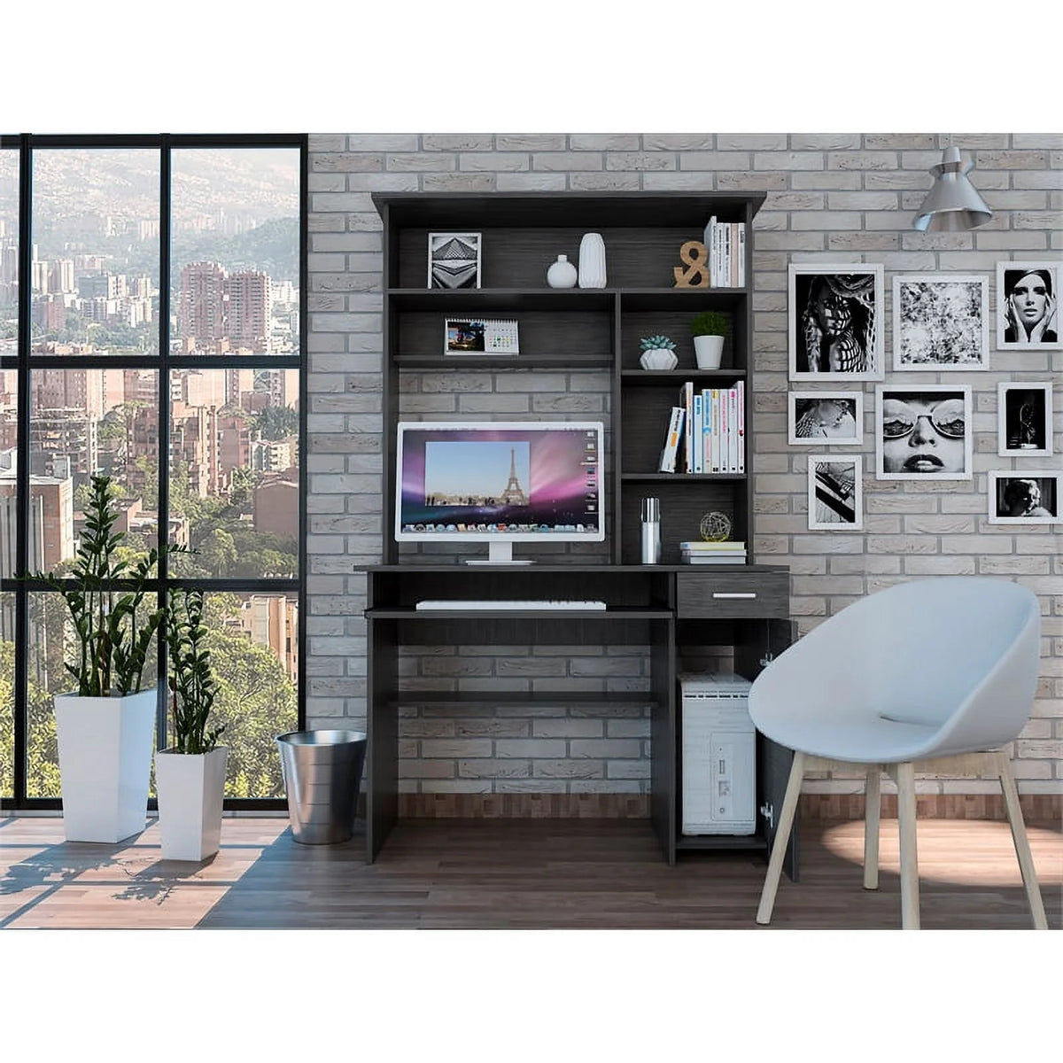 Gray Engineered Wood Hutch Desk C12484