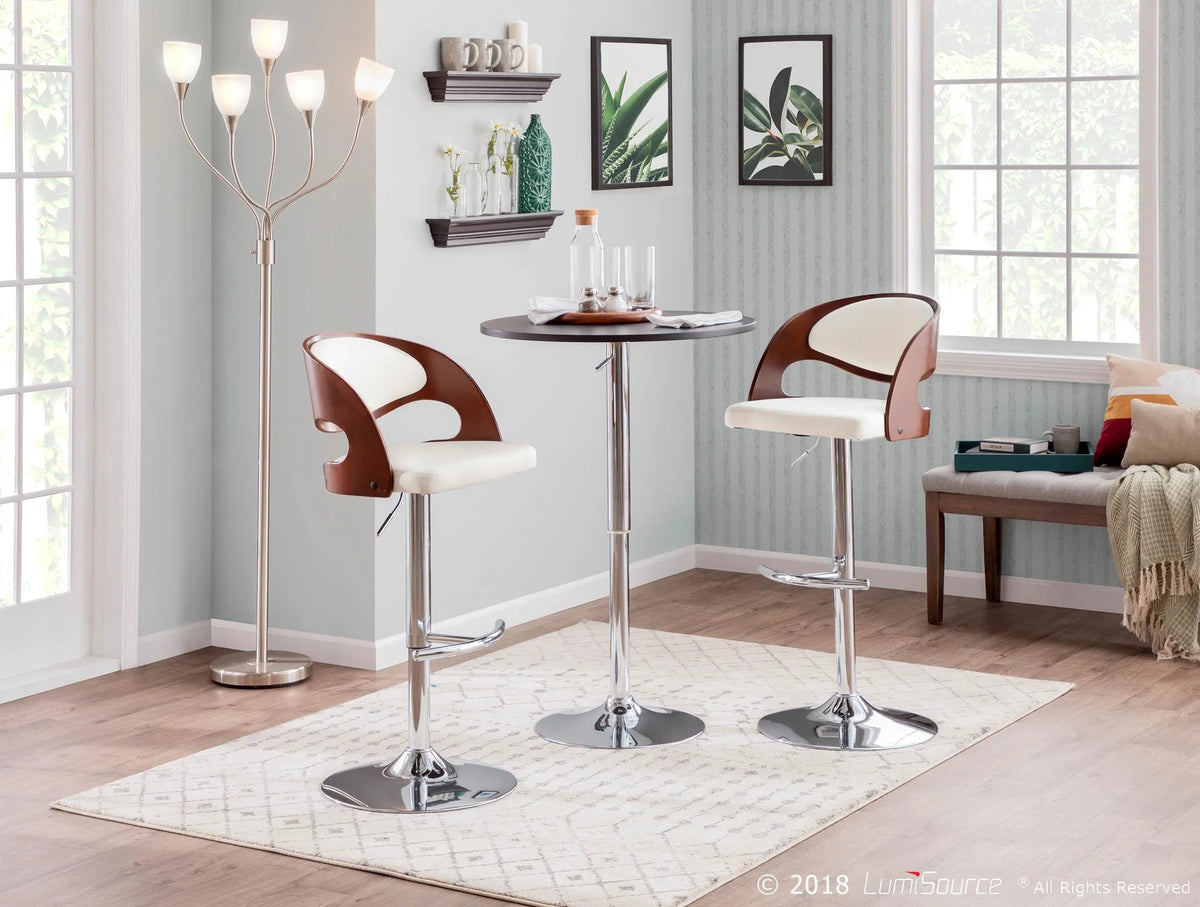 Cherry and White Faux Leather Adjustable Swivel Barstool P1956