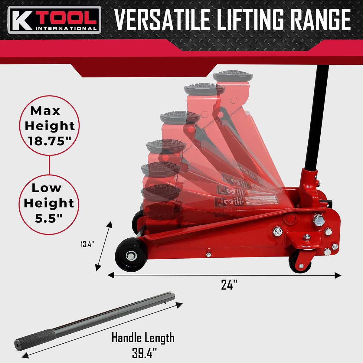 3 Ton Compact Floor Jack with Swivel Rear Casters E15384