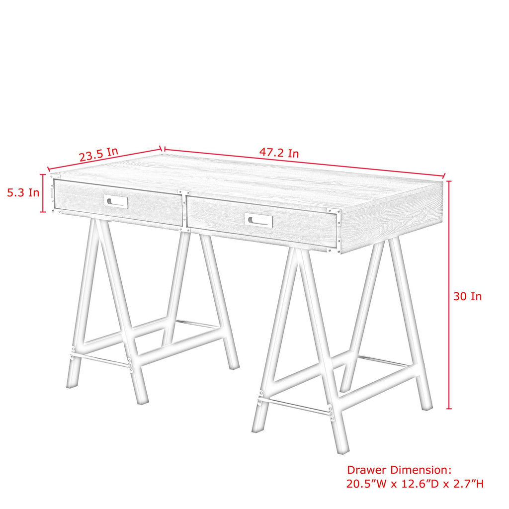Grey Writing Desk with Oak Veneer Finish and Powder Coated Black Base P948