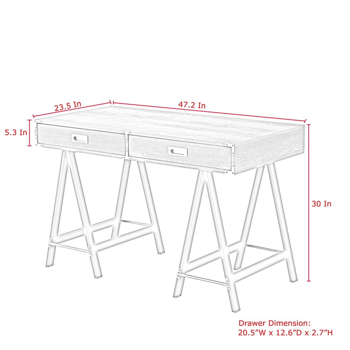Grey Writing Desk with Oak Veneer Finish and Powder Coated Black Base P948