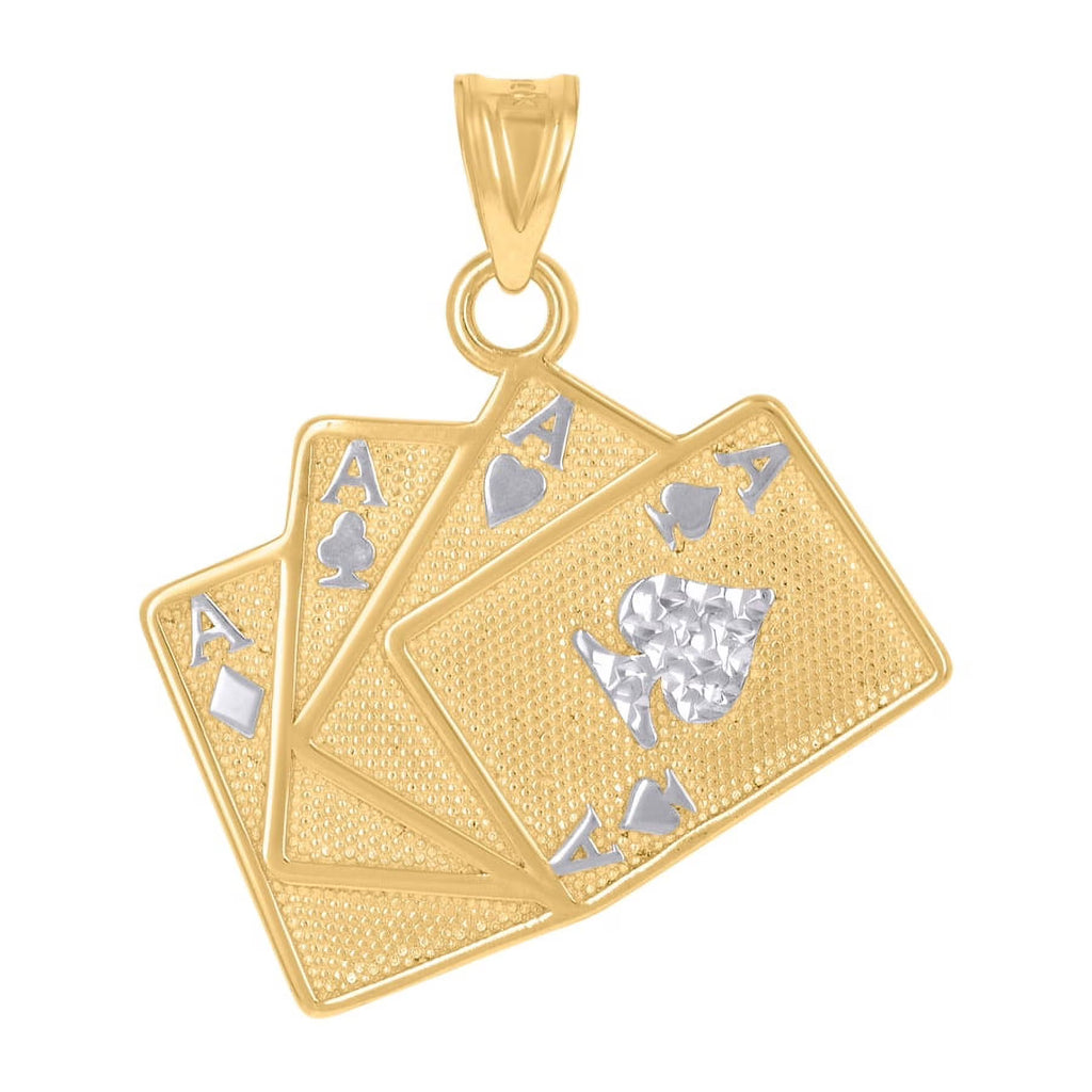 10k Two Tone Gold Mens Playing Cards Charm Pendant Necklace Z370