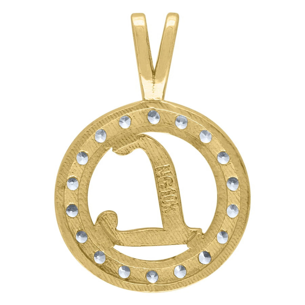 10k Two Tone Gold CZ Round Charm Pendant Necklace C480529