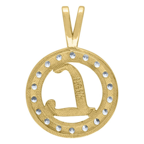 10k Two Tone Gold CZ Round Charm Pendant Necklace C480529