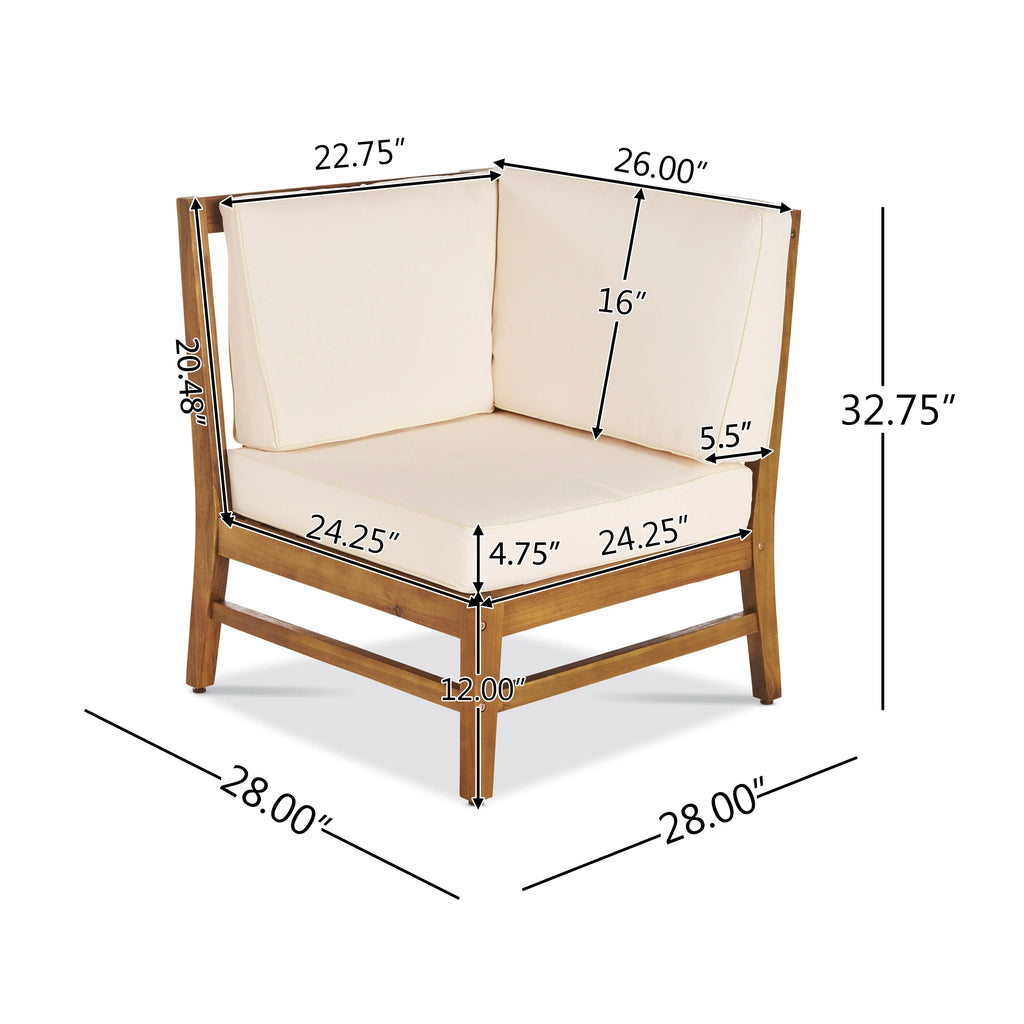 Teak and Cream Acacia Wood 6 Seater Sectional Sofa and Club Chair Chat Set with Cushions C844023