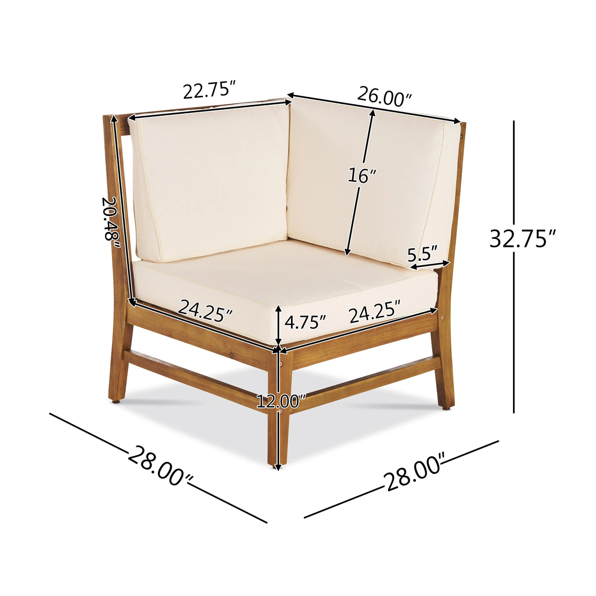 Teak and Cream Acacia Wood 6 Seater Sectional Sofa and Club Chair Chat Set with Cushions C844023