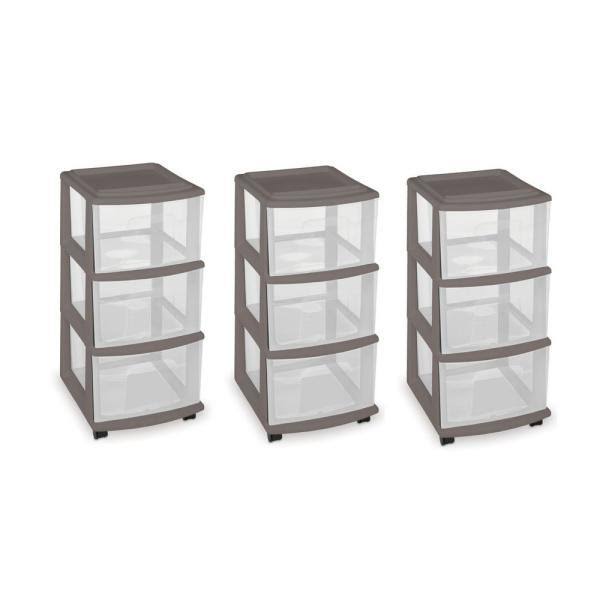 3 Drawer Medium Cart with Casters, Grey, Set of 3 E158