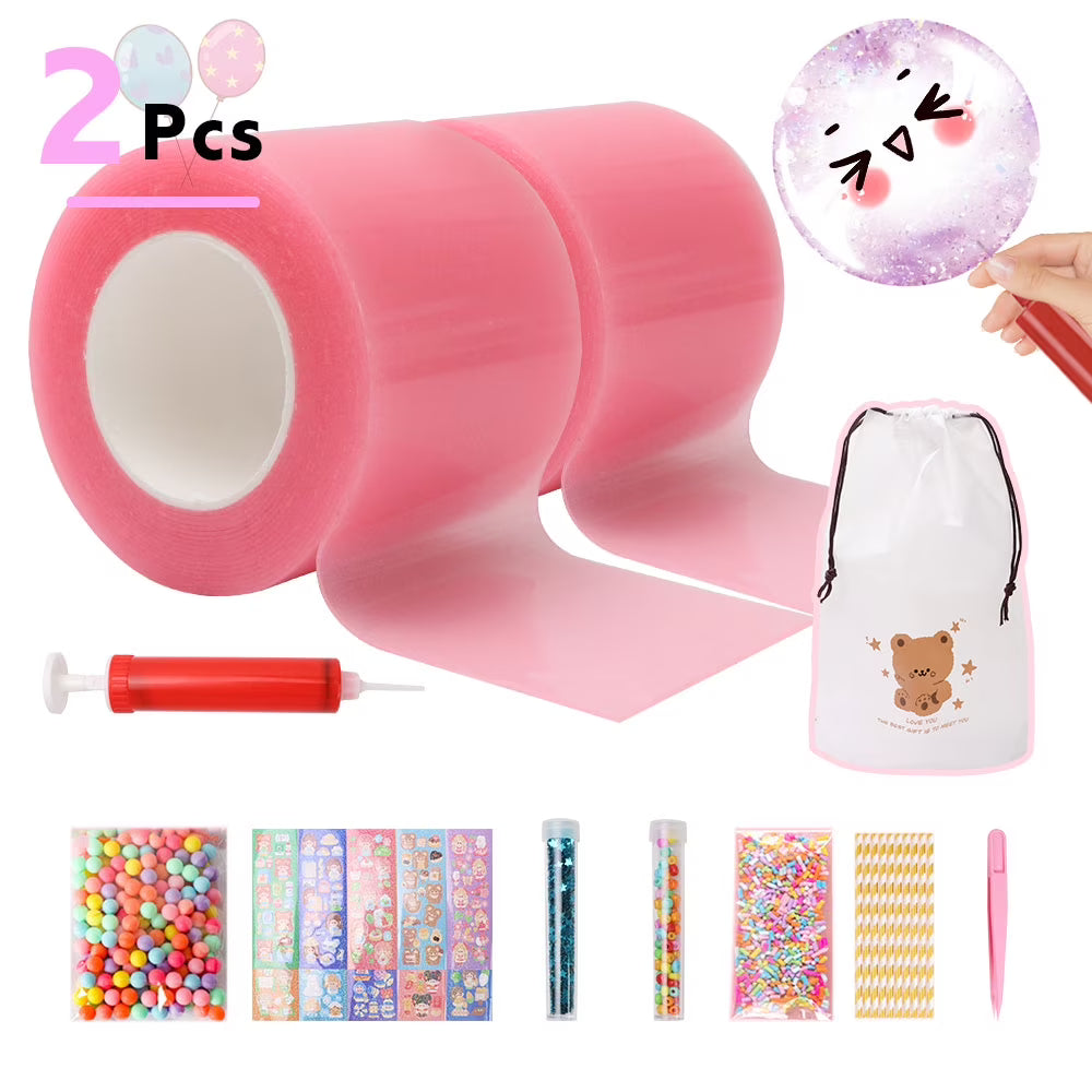 2PCS Nano Bubble Tape Kit with Glitter and Inflator K75716