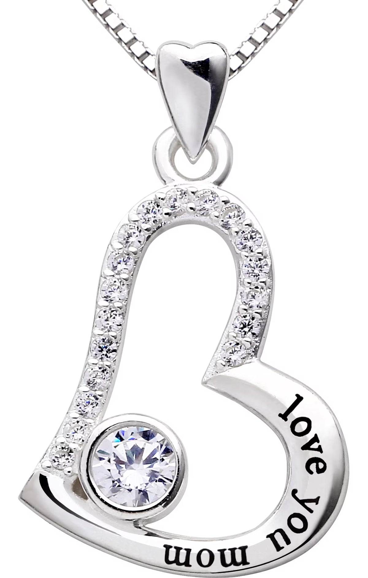 Sterling Silver Cubic Zirconia Mother Pendant Necklace K5951