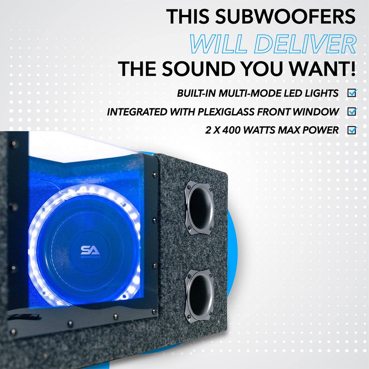 Dual 8 Inch 800 Watt Car Audio Subwoofer Box with LED Lights & Plexiglass Window W764890