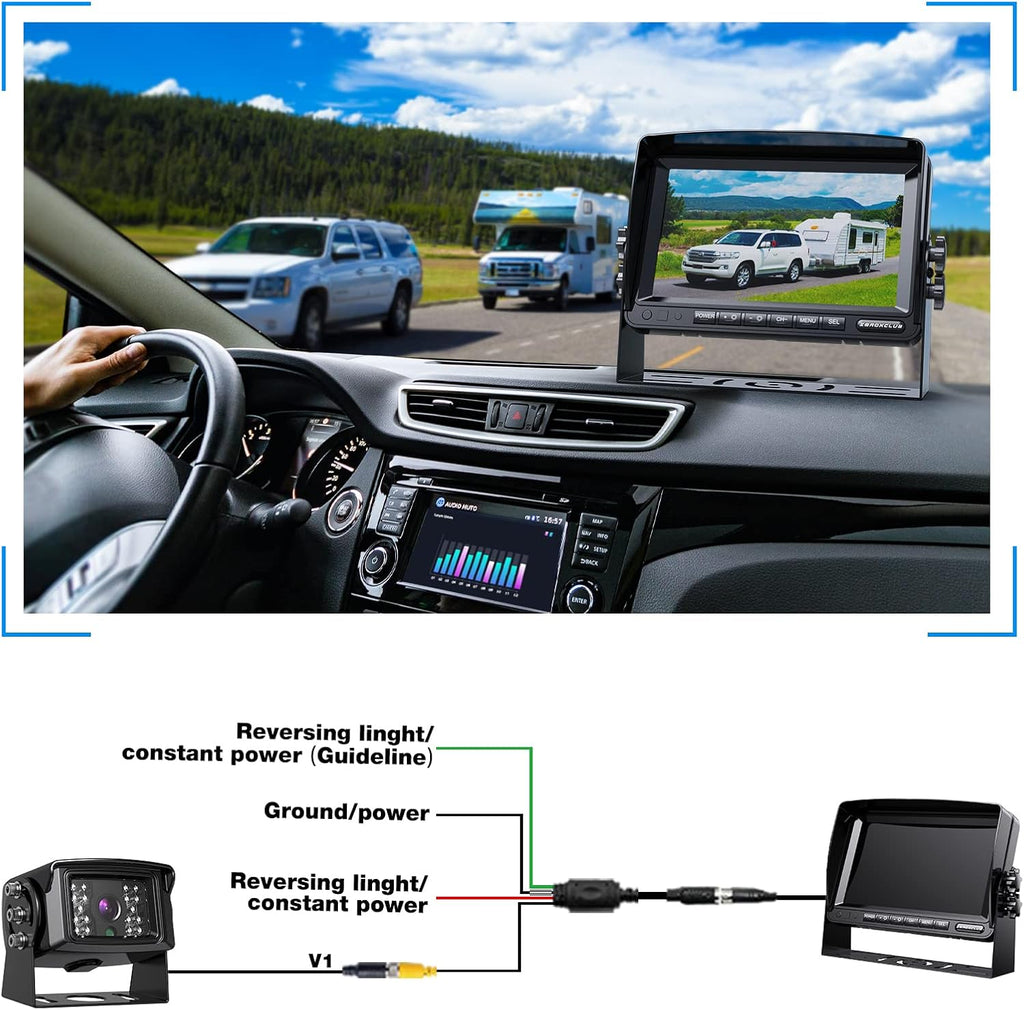 FHD 1080P Wired Backup Camera System 7 Inch Monitor IP69 Waterproof IR Night Vision Reversing Camera P345272