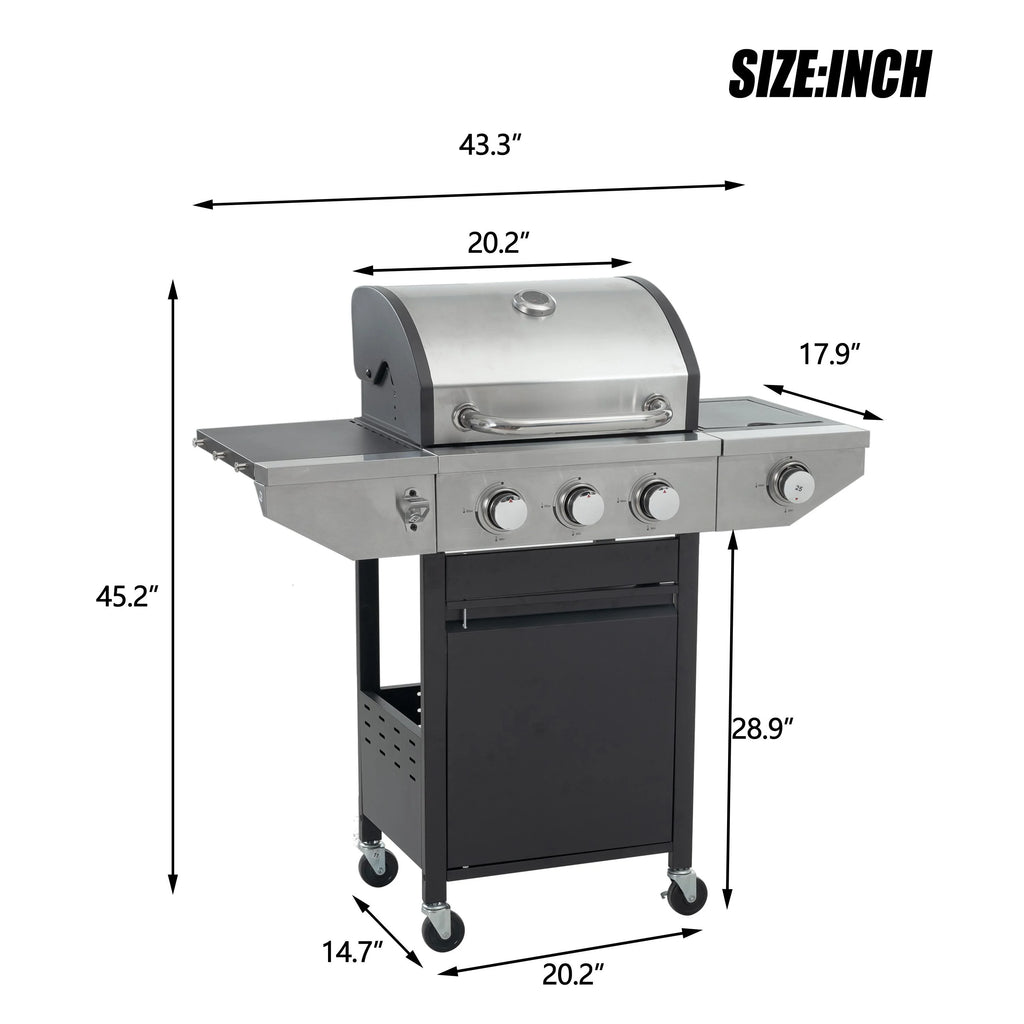 3 Burner Stainless Steel Propane Gas Grill with Side Burner R624