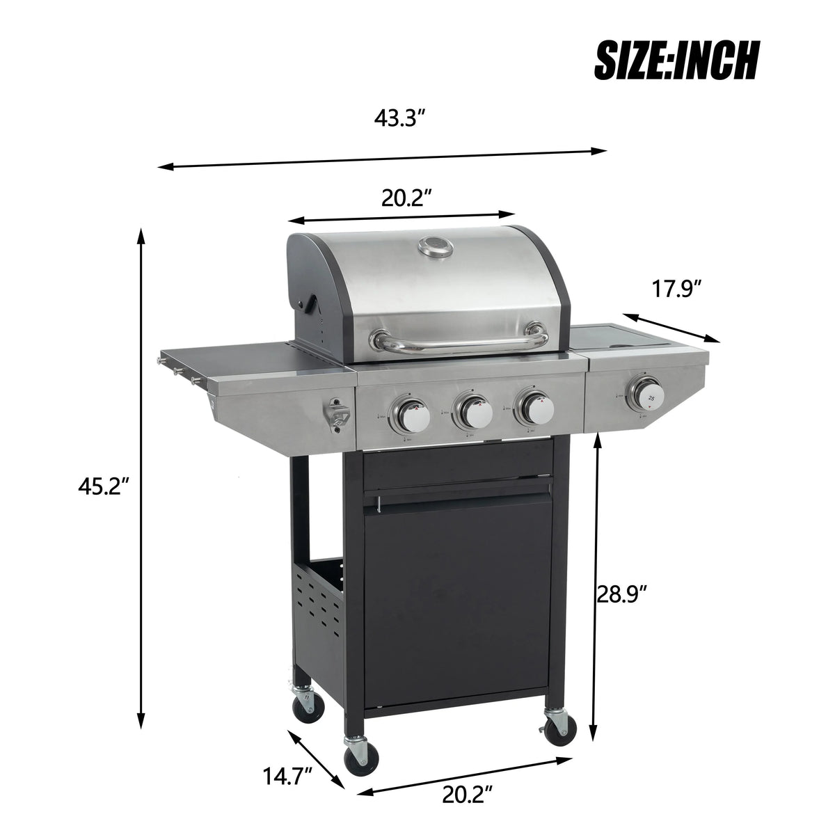 3 Burner Stainless Steel Propane Gas Grill with Side Burner R624