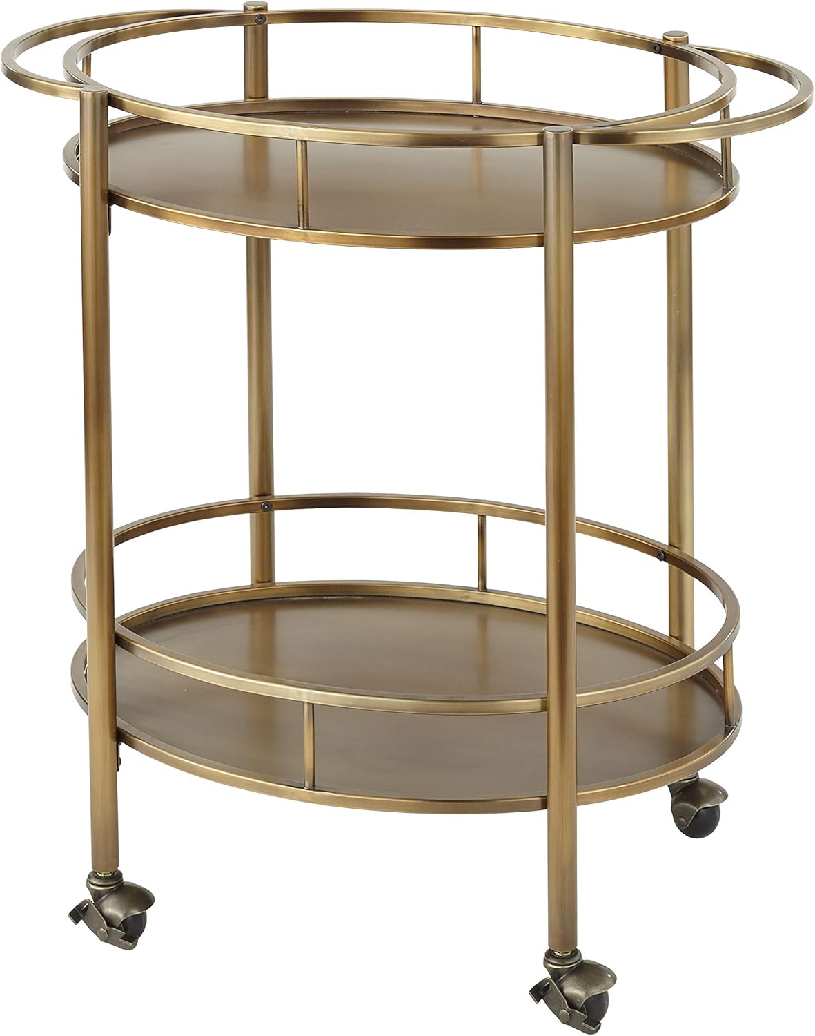 Gold Oval Kitchen Bar Cart with 2 Glass Shelves E955