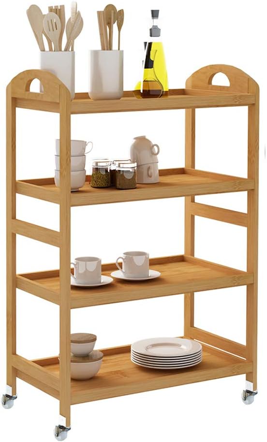 4-Tier Bamboo Storage Utility Cart with Wheels B88380