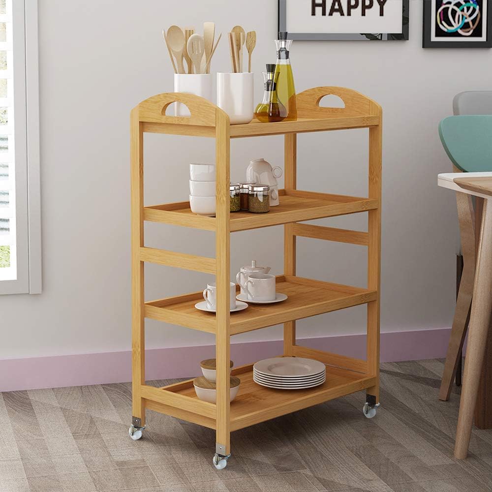 4-Tier Bamboo Storage Utility Cart with Wheels B88380
