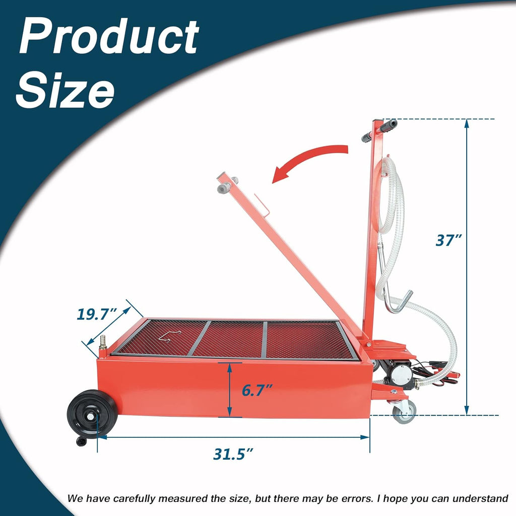 Low Profile Oil Drain Pan 17 Gallon Portable with 12V DC Centrifugal Electric Pump and 7 FT Hose C62469