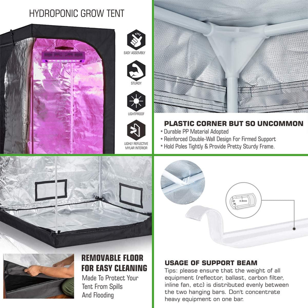 1200W LED Full Spectrum Grow Light Strips, 32''x32''x63'' 600D Mylar Grow Tent, 4'' Inline Fan Carbon Filter Ventilation System Complete Kit B131077