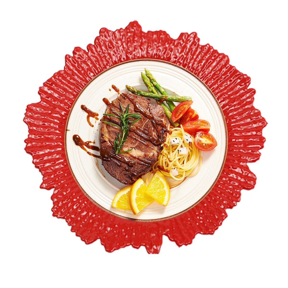 Red 24 Pcs Round Plastic Charger Plates W499