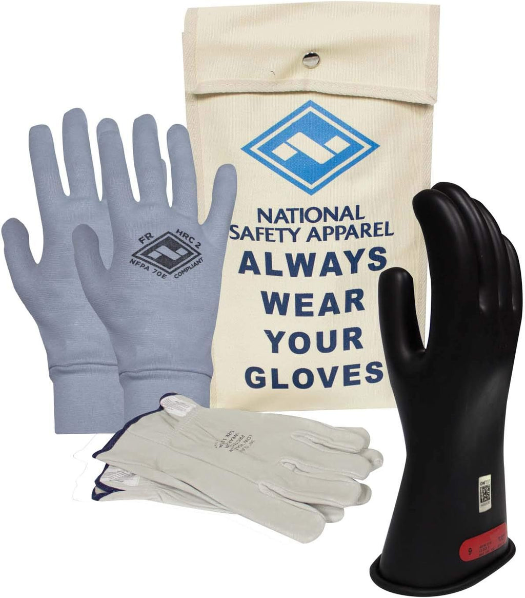 Class 0 Red Rubber Voltage Insulating Glove Premium Kit with FR Knit Glove and Leather Protectors N574482