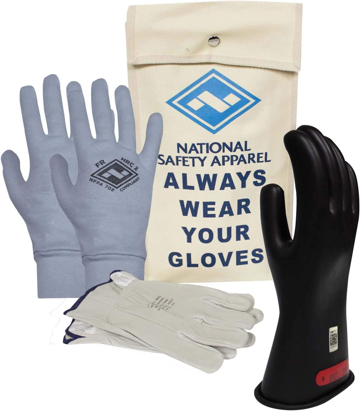 Class 0 Red Rubber Voltage Insulating Glove Premium Kit with FR Knit Glove and Leather Protectors N574482