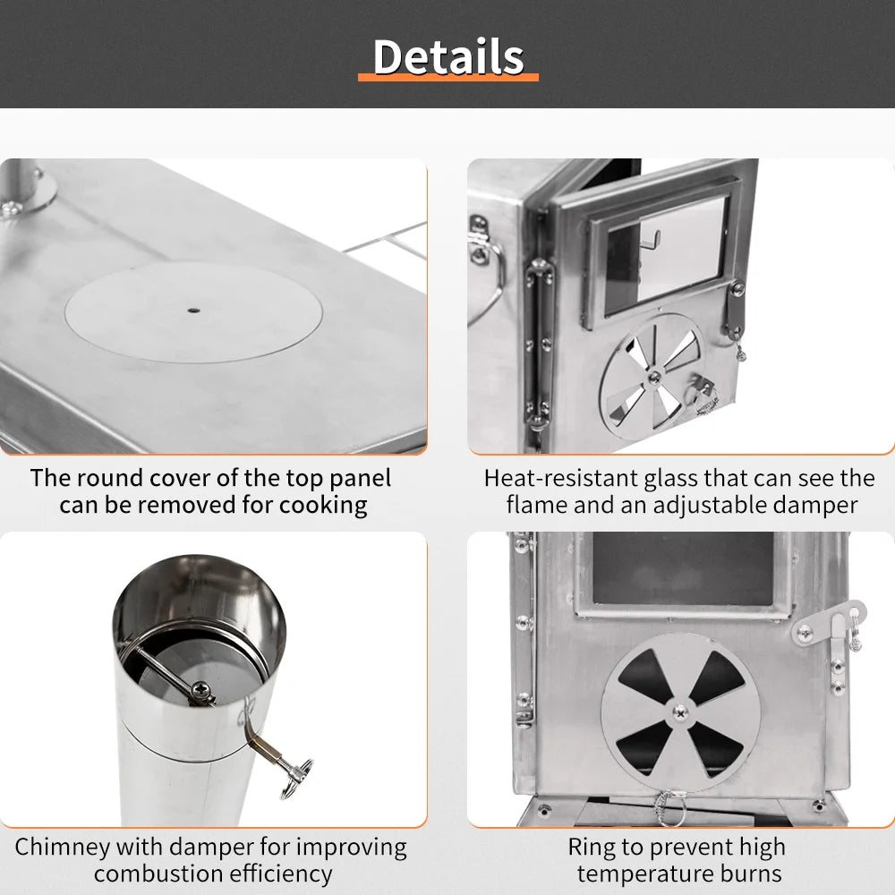 Portable Wood Burning Tent Stove 304 Stainless Steel F777