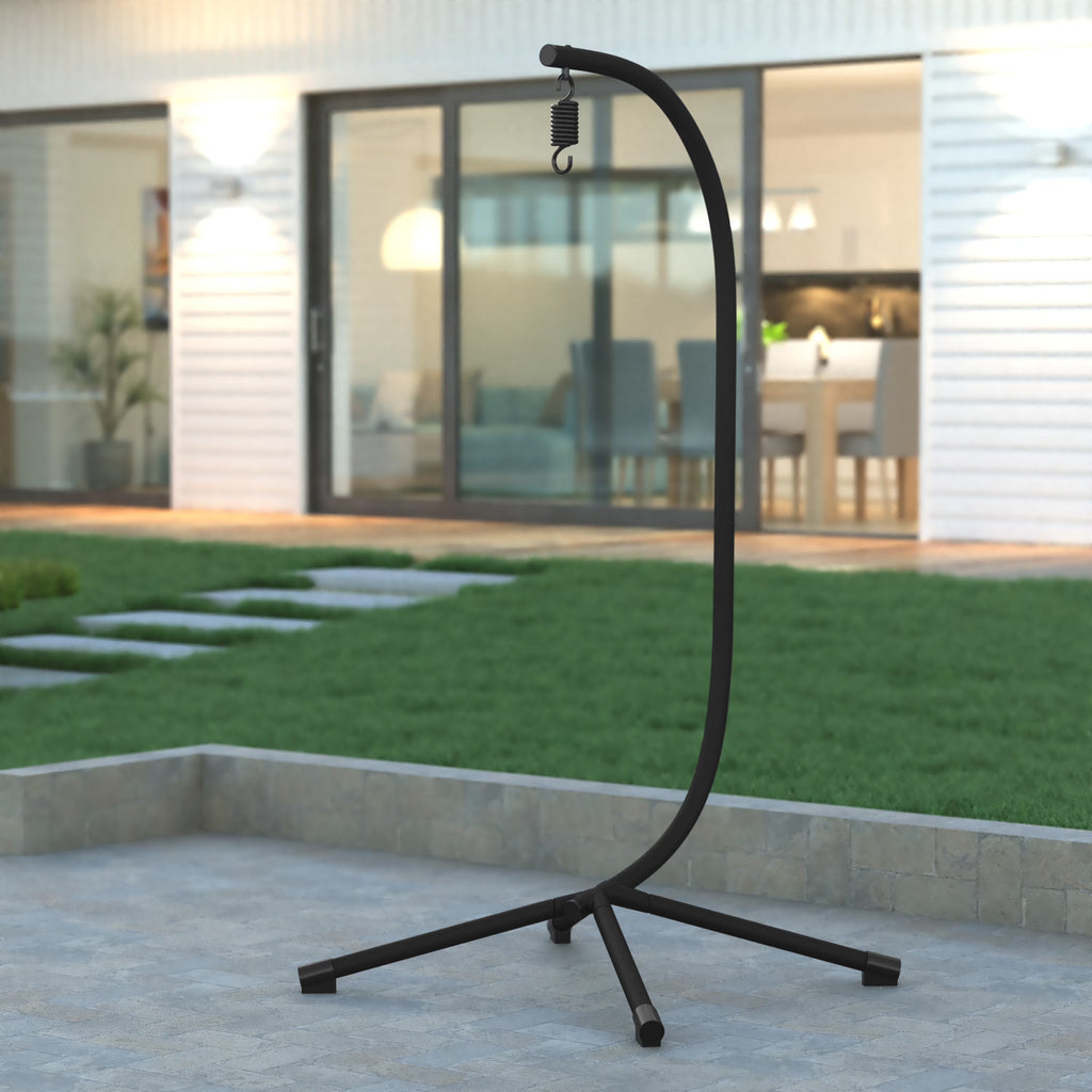 Black Powder Coated Steel Hanging Hammock Chair C-Stand with Spring Hook A949