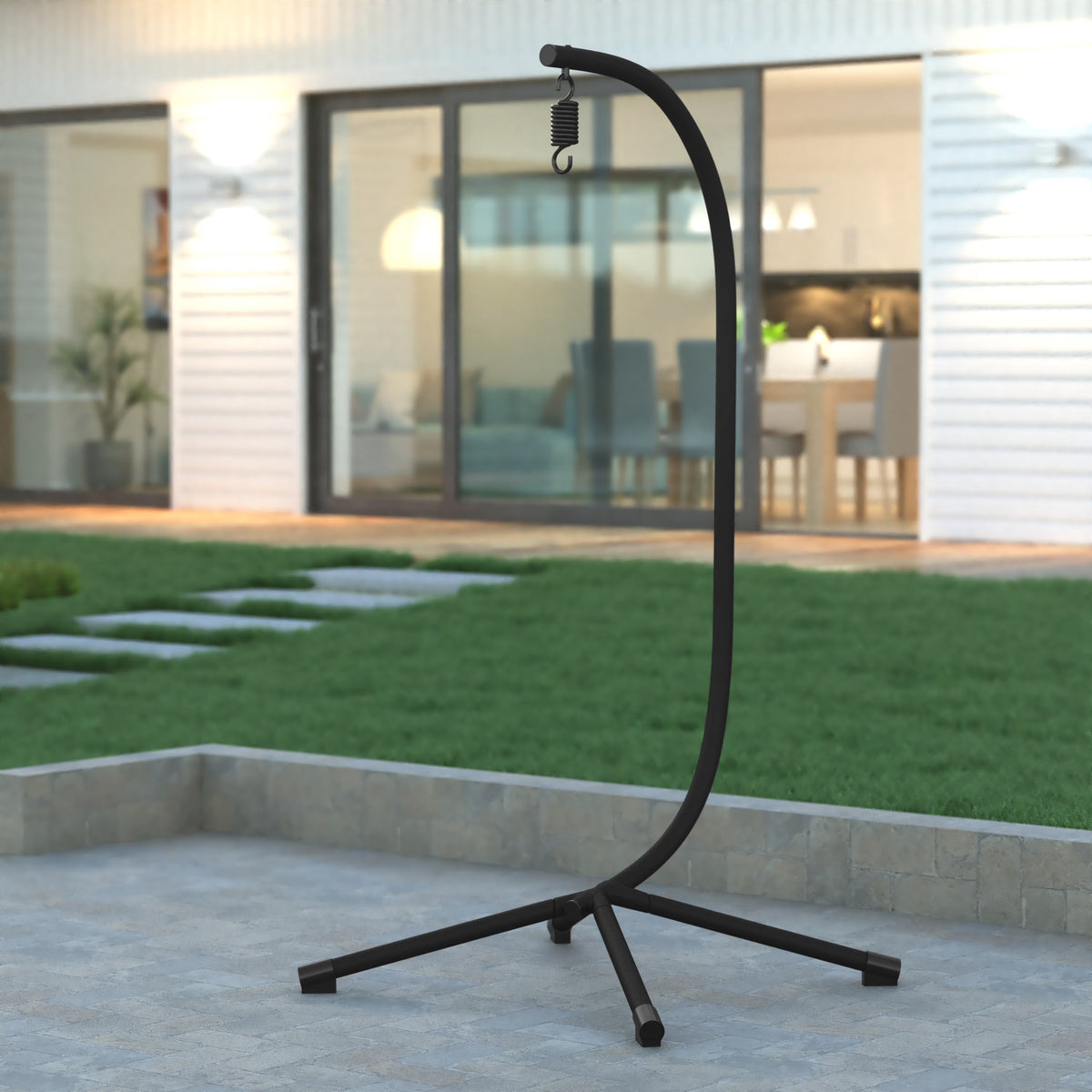 Black Powder Coated Steel Hanging Hammock Chair C-Stand with Spring Hook A949