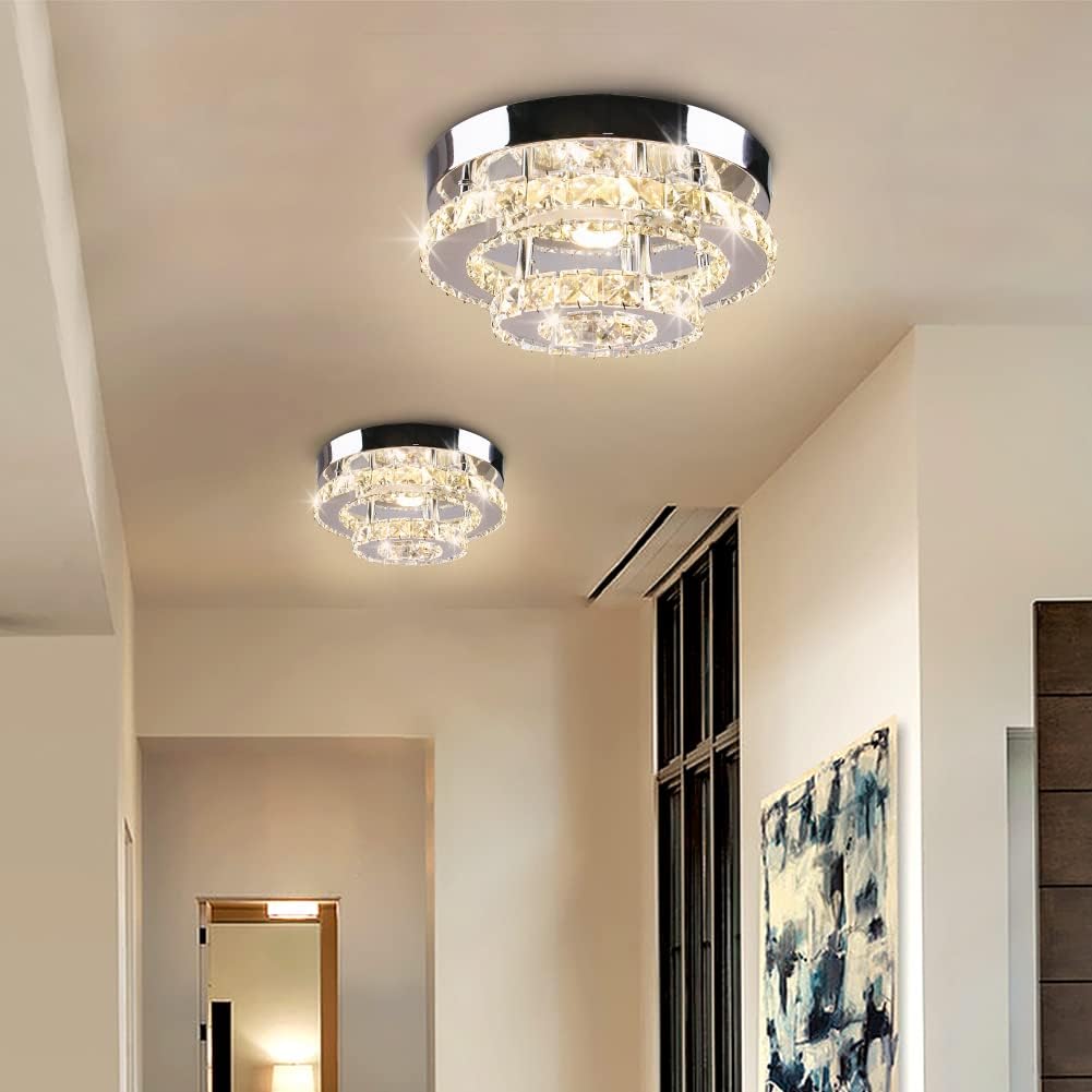Mini Chandelier LED Crystal Ceiling Light 2 Layers Round Flush Mount Multicolor N6452