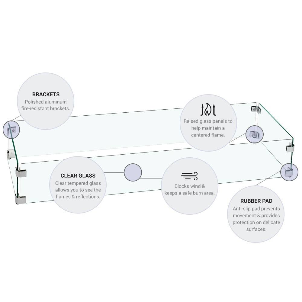 Fire Pit Glass Wind Guard, Square, 35.5x35.5x22 Z323