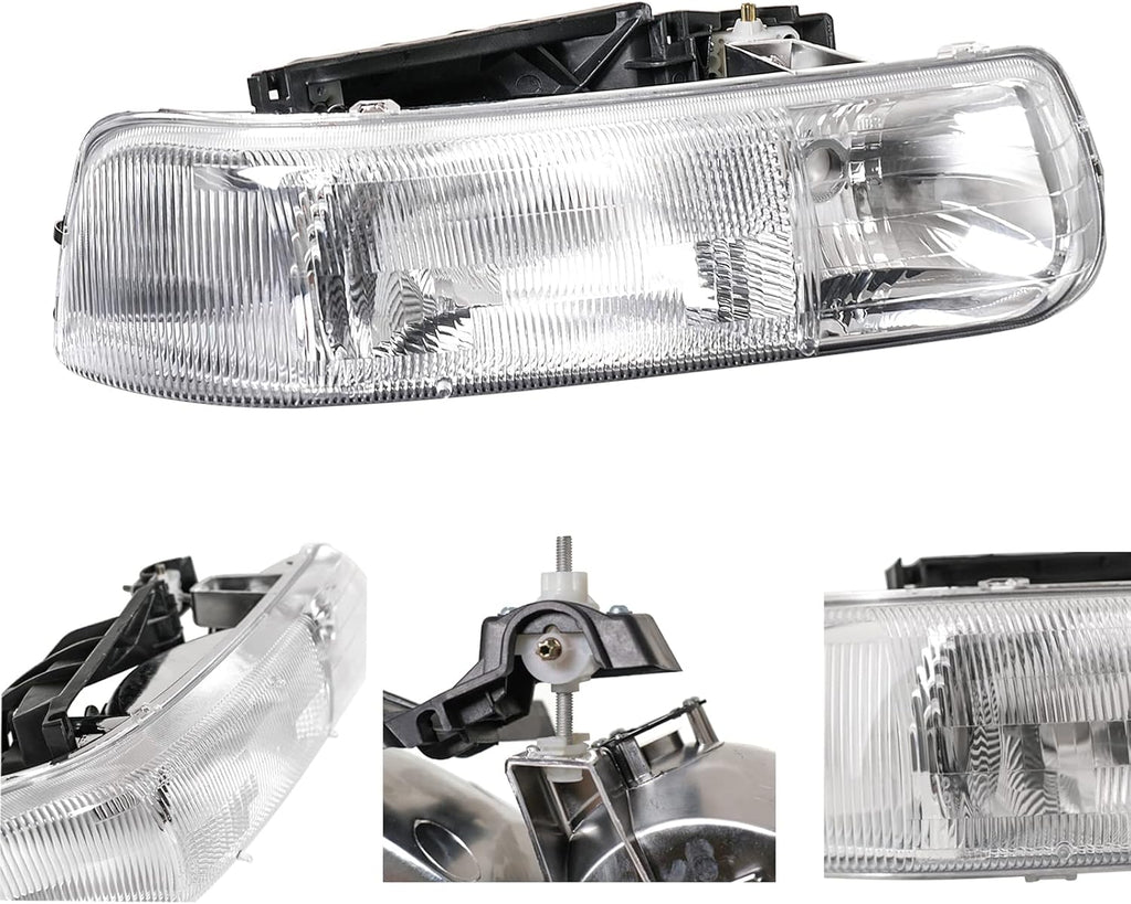 Chrome Housing Clear Lens Headlights with Bumper Lights Assembly Set Pack of 2 S7924