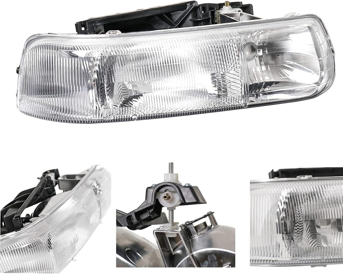 Chrome Housing Clear Lens Headlights with Bumper Lights Assembly Set Pack of 2 S7924