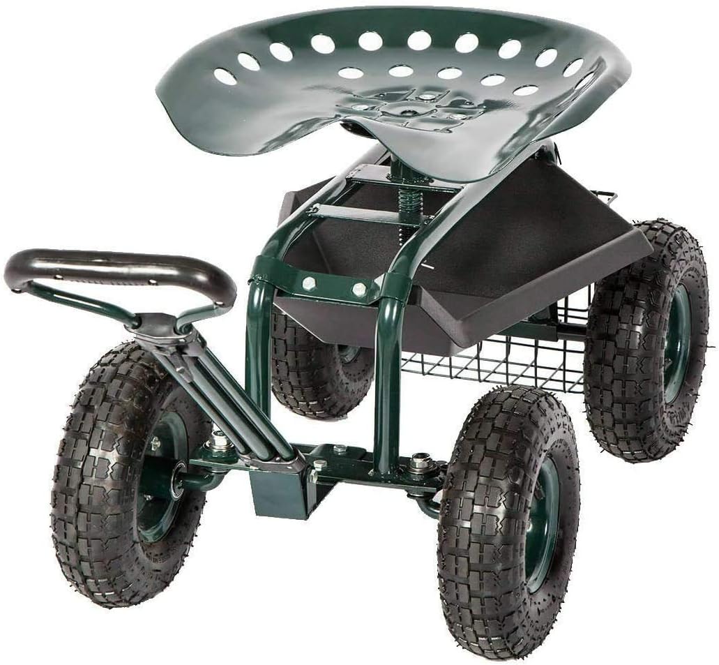 Heavy Duty Rolling Garden Cart with Tool Tray and Storage Basket G615016