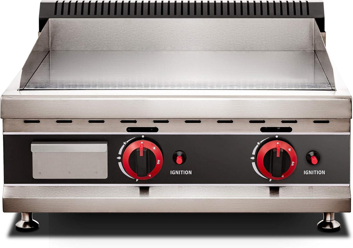 24-Inch Commercial Gas Griddle, 2-Burners Liquefied Propane Gas Flat Top Stainless Steel Countertop Manual Griddle N987374