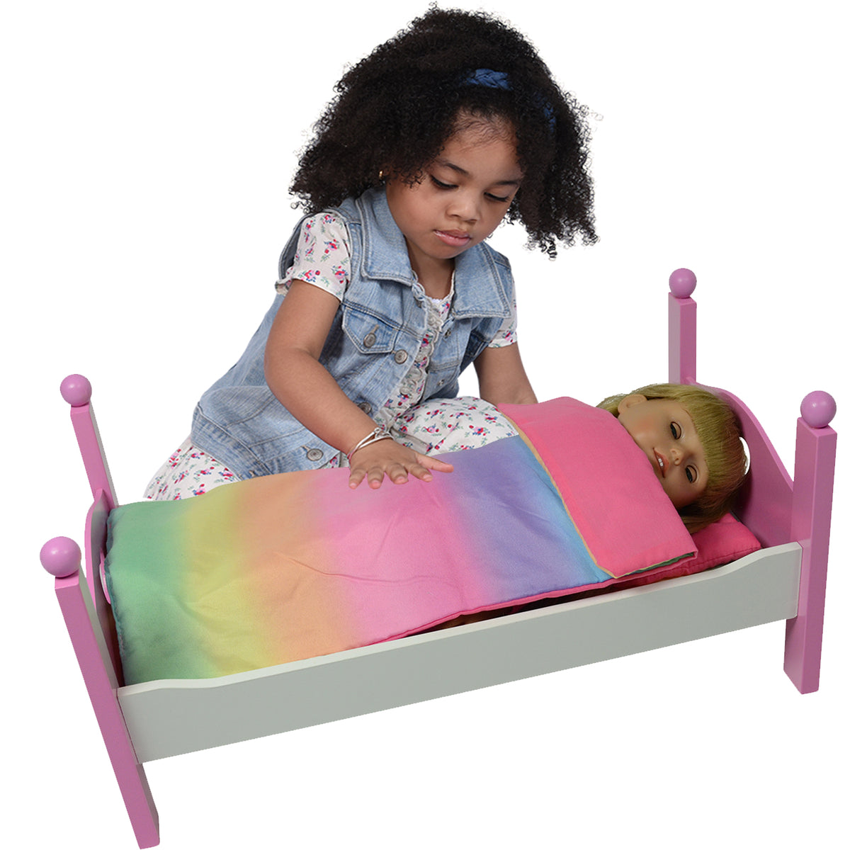 Unicorn Wooden Doll Bed with Doll Pajamas E769468