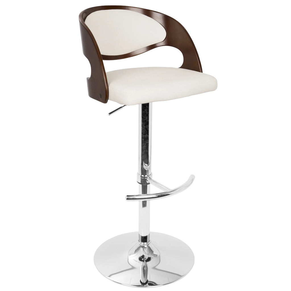 Cherry and White Faux Leather Adjustable Swivel Barstool P1956