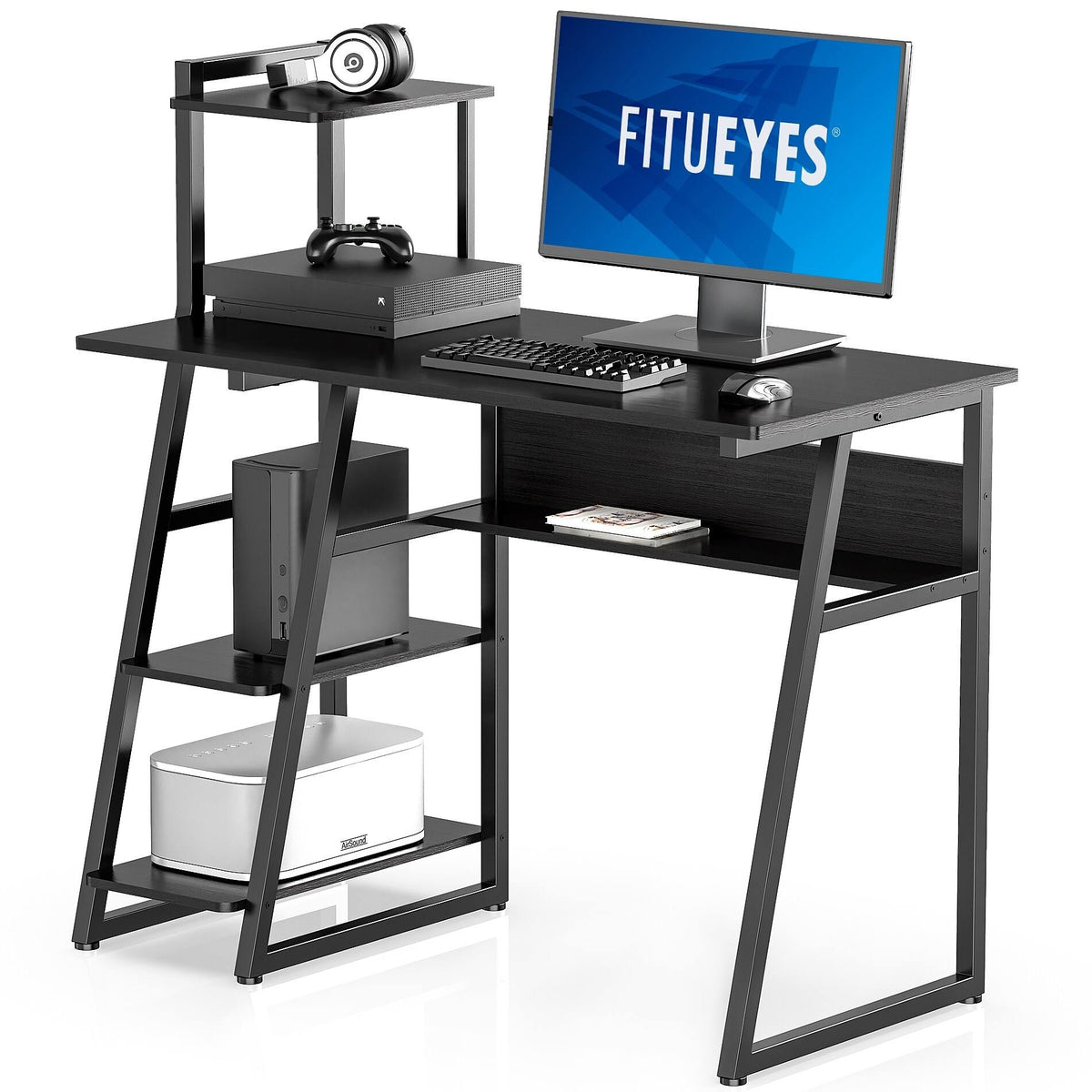 Black Computer Desk with Bookshelf R682219