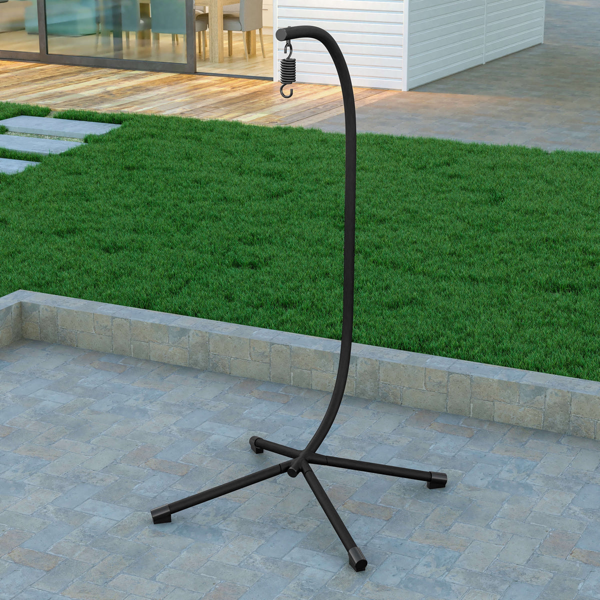 Black Powder Coated Steel Hanging Hammock Chair C-Stand with Spring Hook A949