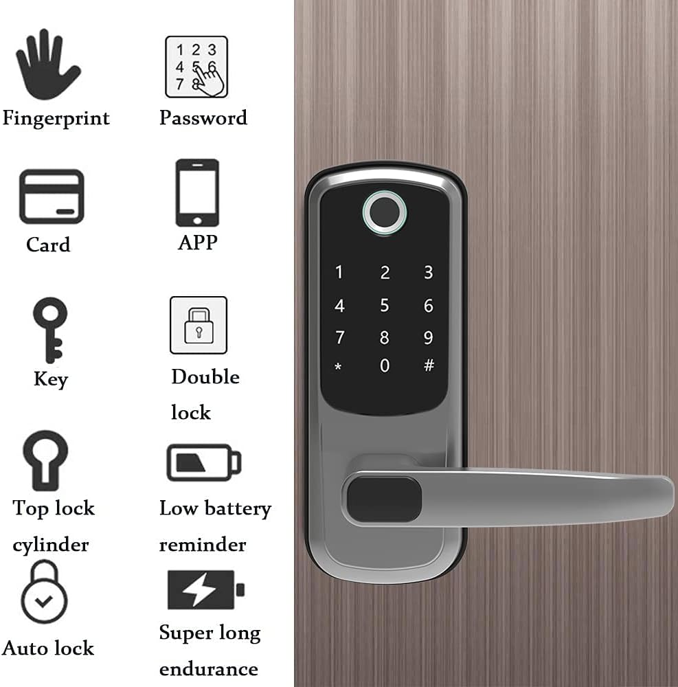 5-in-1 Smart Lock with Reversible Handle, Digital Door Locks with Keypads, Silvery Y54609